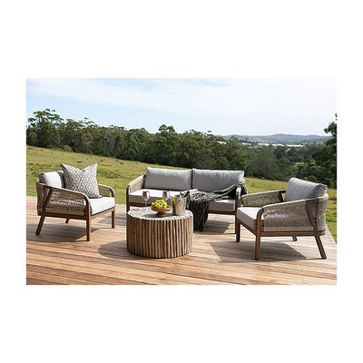 Sofá de tela de cuerda Conjunto de patio AJUNION Marco de madera de teca Muebles exteriores para jardines de playa