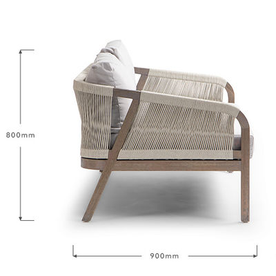 Sofá de tela de cuerda Conjunto de patio AJUNION Marco de madera de teca Muebles exteriores para jardines de playa