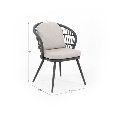 Set de comedor al aire libre con mesa redonda de vidrio templado y sillón de tejido de cuerda