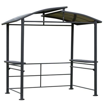 Techo de policarbonato ventilado entrelazado AJUNION Grill al aire libre Gazebo con marco de acero 5x8
