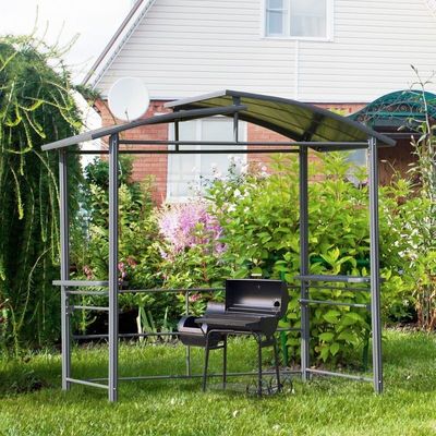 Techo de policarbonato ventilado entrelazado AJUNION Grill al aire libre Gazebo con marco de acero 5x8