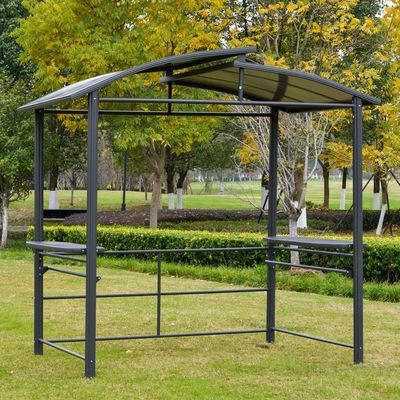 Techo de policarbonato ventilado entrelazado AJUNION Grill al aire libre Gazebo con marco de acero 5x8