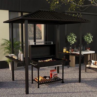 Grilling al aire libre 6x8 Hardtop BBQ Gazebo con 2 estanterías laterales 102 libras H92.5 x W96.5 x D70.9