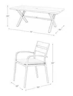 AJUNION X Conjunto de comedor al aire libre para restaurante 76"D x 36"W x 30'H Tamaño de mesa