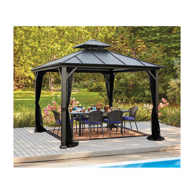 Tejido de poliéster AJUNION Acero galvanizado de 10x10 pies con doble techo Gazebo Canopy con cremallera