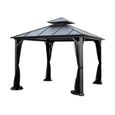 Tejido de poliéster AJUNION Acero galvanizado de 10x10 pies con doble techo Gazebo Canopy con cremallera