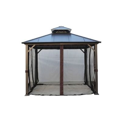 Tejido de poliéster AJUNION Acero galvanizado de 10x10 pies con doble techo Gazebo Canopy con cremallera