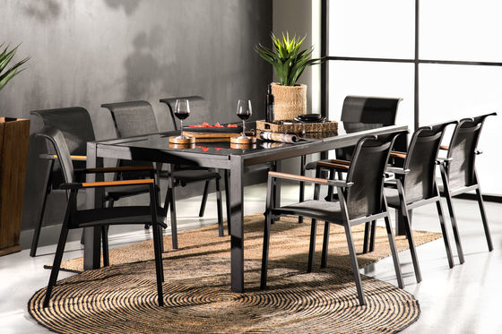 Conjunto de patio extensible L 336.5 x W 107.5 x H 75cm AJUNION Mesa de aluminio al aire libre