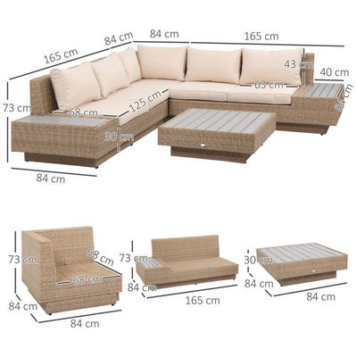 Muebles de patio al aire libre de diseño moderno Sofá de esquina de ratan de vidrio para jardín