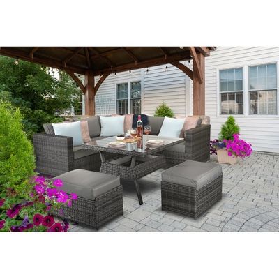 Muebles de jardín al aire libre para comedor Conjunto con banco de AJUNION Sofá de esquina de ratán tejido