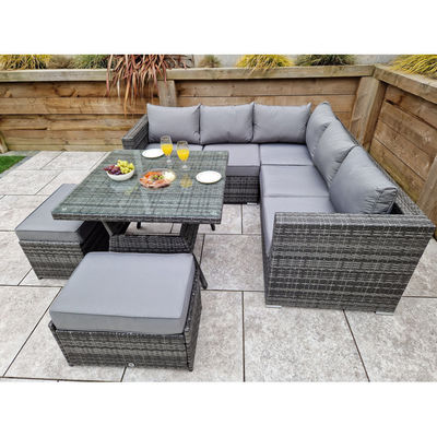 Muebles de jardín al aire libre para comedor Conjunto con banco de AJUNION Sofá de esquina de ratán tejido