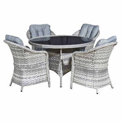 Muebles para exteriores con mesa redonda AJUNION 4 asientos Ratan de tejido resistente a la intemperie