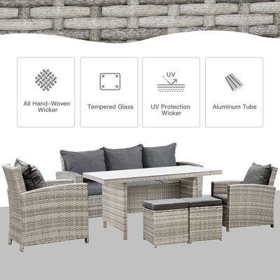 Muebles de jardín de mimbre tejidos a mano con vidrio templado
