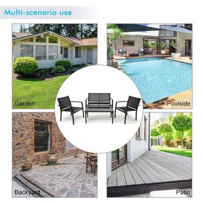 Balcón o Patio Salón Conjunto de Cuadro Metálico Conjunto de Jardín para Relajación al aire libre con 4 asientos