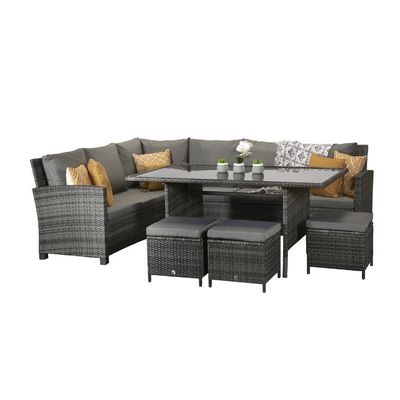 Ocio al aire libre AJUNION 9 asientos PE Rattan muebles de jardín comedor conjunto con cojines