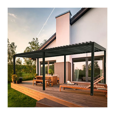 Jardín al aire libre Pergola de metal bioclimático L20xW10ft con sistema de techo impermeable