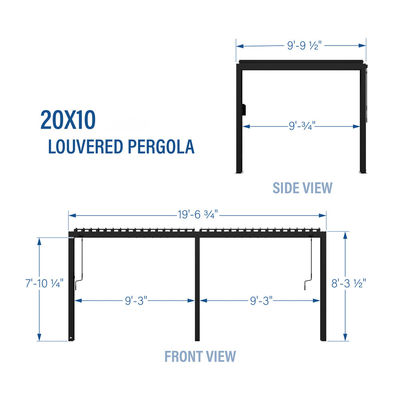 Jardín al aire libre Pergola de metal bioclimático L20xW10ft con sistema de techo impermeable