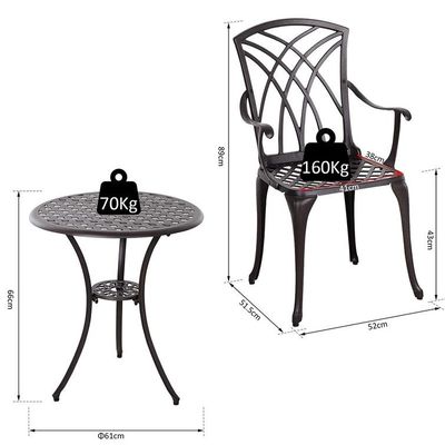 Muebles de balcón de aluminio fundido AJUNION Bistro al aire libre de 2 asientos con mesa redonda