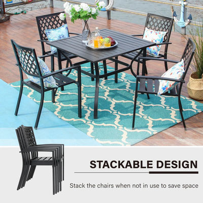 Jardín de metal de AJUNION Muebles de exterior impermeables con sillas de comedor apilables