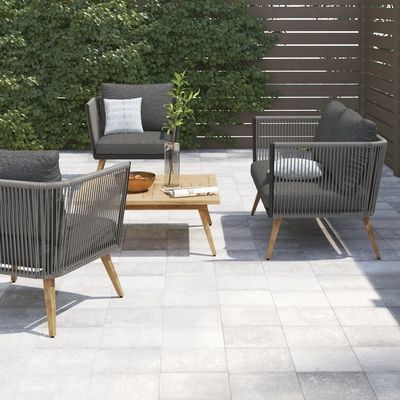 Muebles modernos para exteriores con marco de aluminio y acabado de grano de madera