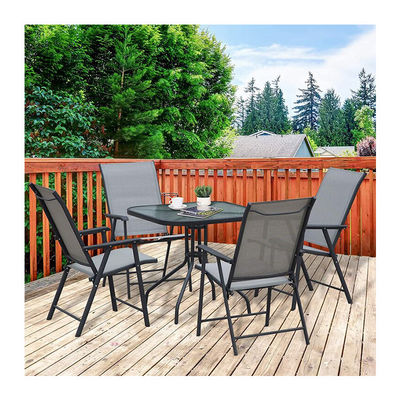 Sillón plegable Muebles de patio 4 plazas Set comedor con tapa de vidrio y agujero para sombrillas