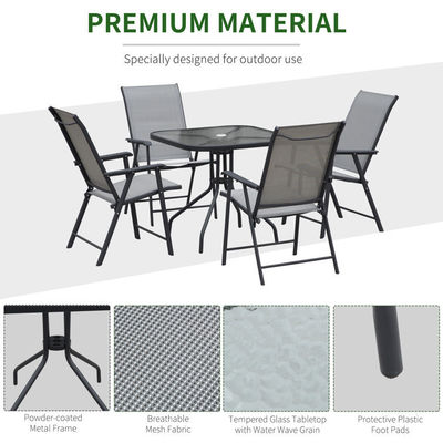Sillón plegable Muebles de patio 4 plazas Set comedor con tapa de vidrio y agujero para sombrillas