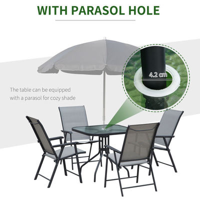 Sillón plegable Muebles de patio 4 plazas Set comedor con tapa de vidrio y agujero para sombrillas