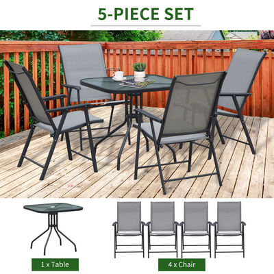 Sillón plegable Muebles de patio 4 plazas Set comedor con tapa de vidrio y agujero para sombrillas