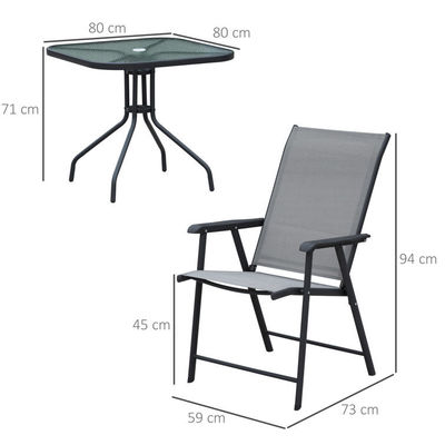 Sillón plegable Muebles de patio 4 plazas Set comedor con tapa de vidrio y agujero para sombrillas