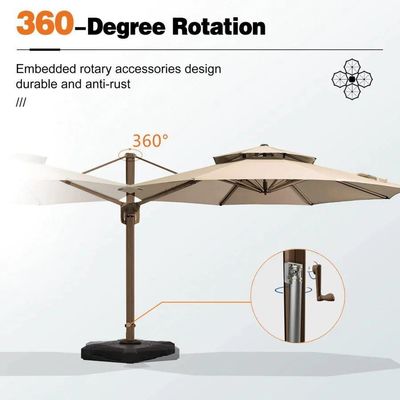 Patio de jardín al aire libre 360 grados de rotación de aluminio doble techo sombrilla deluxe sombrilla
