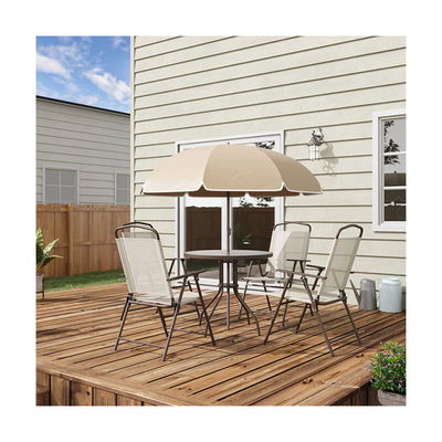 AJUNION Muebles de patio de metal Conjunto sillas plegables y mesa de comedor con orificio para sombrillas