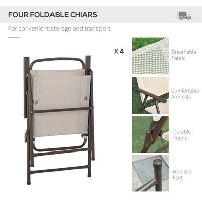 AJUNION Muebles de patio de metal Conjunto sillas plegables y mesa de comedor con orificio para sombrillas