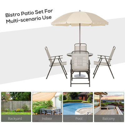 AJUNION Muebles de patio de metal Conjunto sillas plegables y mesa de comedor con orificio para sombrillas