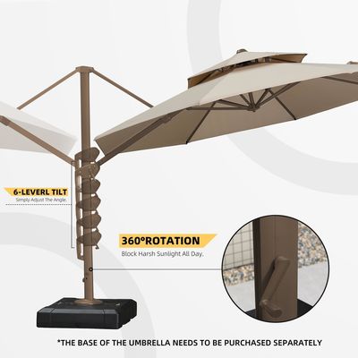 Patio de jardín al aire libre 360 grados de rotación de aluminio doble techo sombrilla deluxe sombrilla