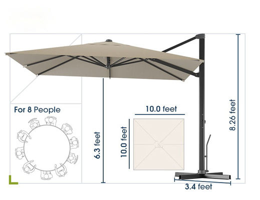 AJUNION 10 pies de aluminio lujoso sombrilla de patio auto inclinación Parasol a prueba de agua para exteriores