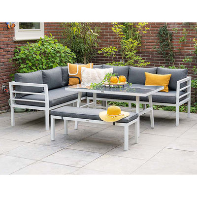 Muebles de jardín de mesa de comedor exterior de aluminio con banco de AJUNION