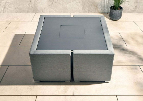 Muebles de jardín de diseño moderno Sofá conjunto con chimenea Mesa de mesa Tamaño W126 x D126 x H71cm