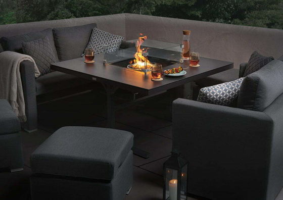 Muebles de jardín de diseño moderno Sofá conjunto con chimenea Mesa de mesa Tamaño W126 x D126 x H71cm
