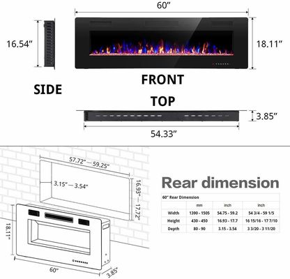 Modo de color de la cama 12 AJUNION 60 pulgadas de pared montada de impresión de pantalla de seda chimenea eléctrica