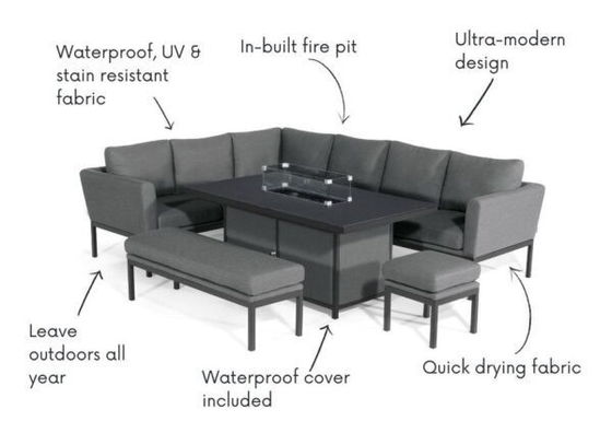 Embalaje de correos Y AJUNIÓN Tejidos de lujo para exteriores Muebles de patio Set comedor con mesa de fuego