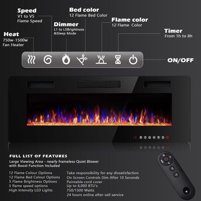 Fuego eléctrico de pared 12 opciones de color de llama y control remoto incluido