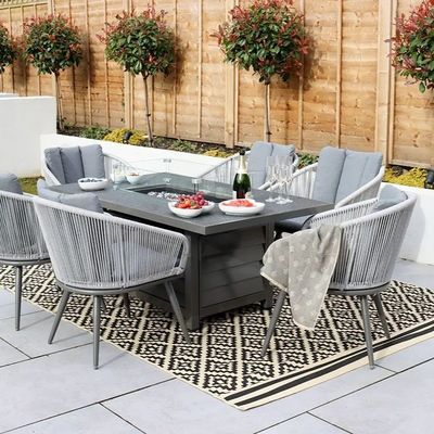 Metal AJUNION Muebles de exterior de 6 asientos con mesa de fuego y sillón de cuerda