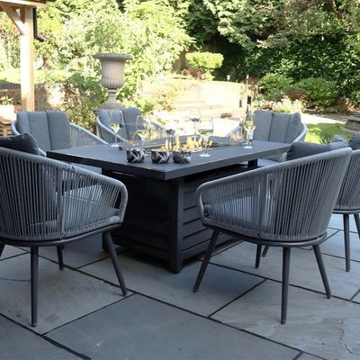 Metal AJUNION Muebles de exterior de 6 asientos con mesa de fuego y sillón de cuerda
