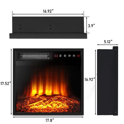 Pared de chimenea eléctrica de 18 pulgadas montada con termostato ajustable y control remoto