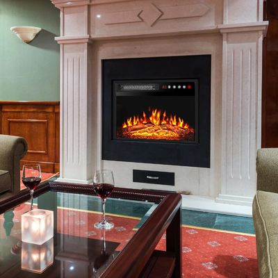 Pared de chimenea eléctrica de 18 pulgadas montada con termostato ajustable y control remoto