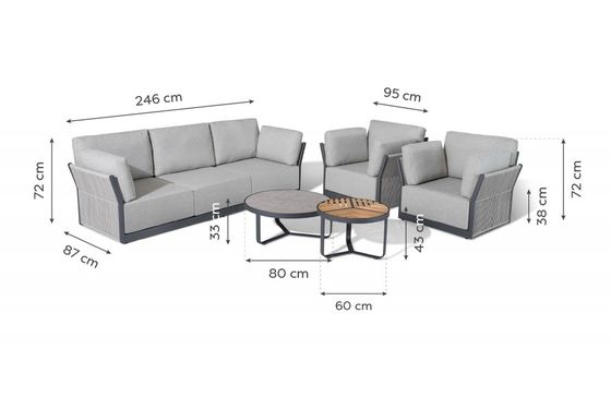 Sofá exterior de villa comercial con marco de aluminio y mesa de café Dia80 x H33cm