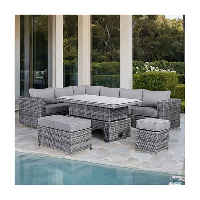 Conjunto de jardín de ratán moderno con sofá de comedor seccional y mesa ascendente Muebles exteriores
