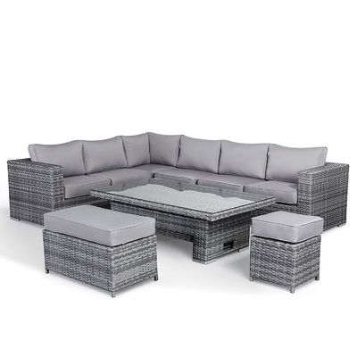 Conjunto de jardín de ratán moderno con sofá de comedor seccional y mesa ascendente Muebles exteriores
