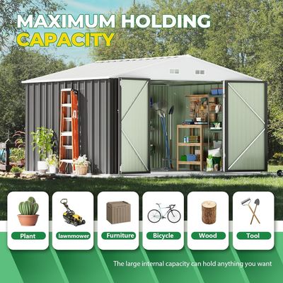 Herramientas de almacenamiento al aire libre Gran tamaño 8x10FT Casa de metal con 66,5 "de altura puertas de acero