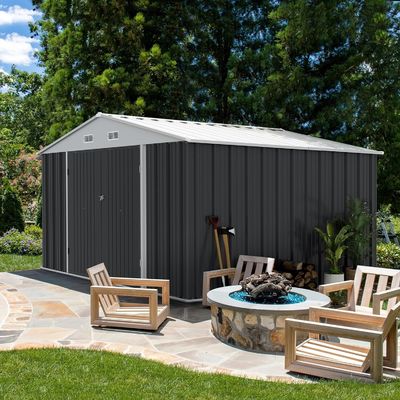 Herramientas de almacenamiento al aire libre Gran tamaño 8x10FT Casa de metal con 66,5 "de altura puertas de acero